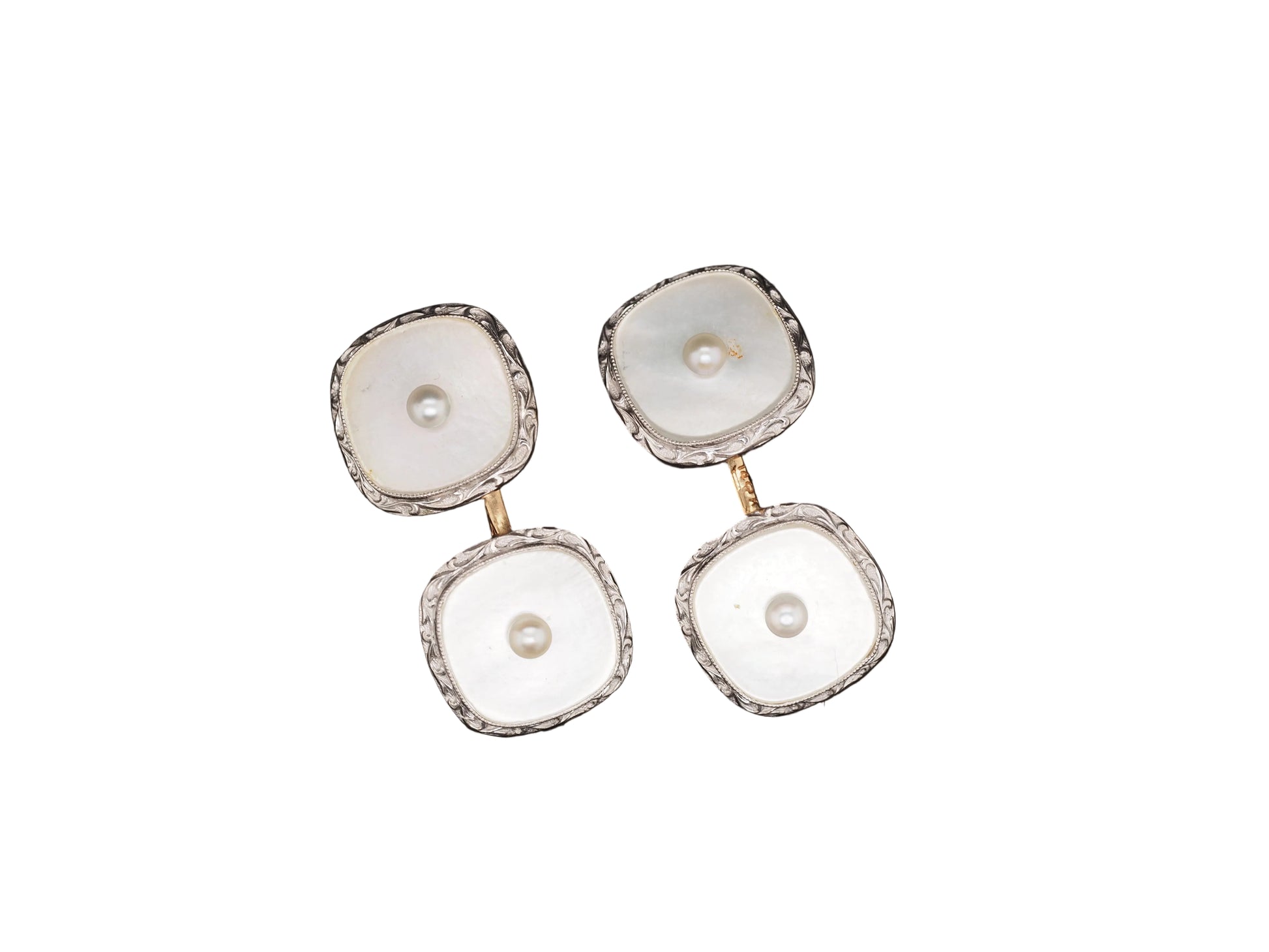 Art Deco 18K Yellow Gold Pearl Cufflinks