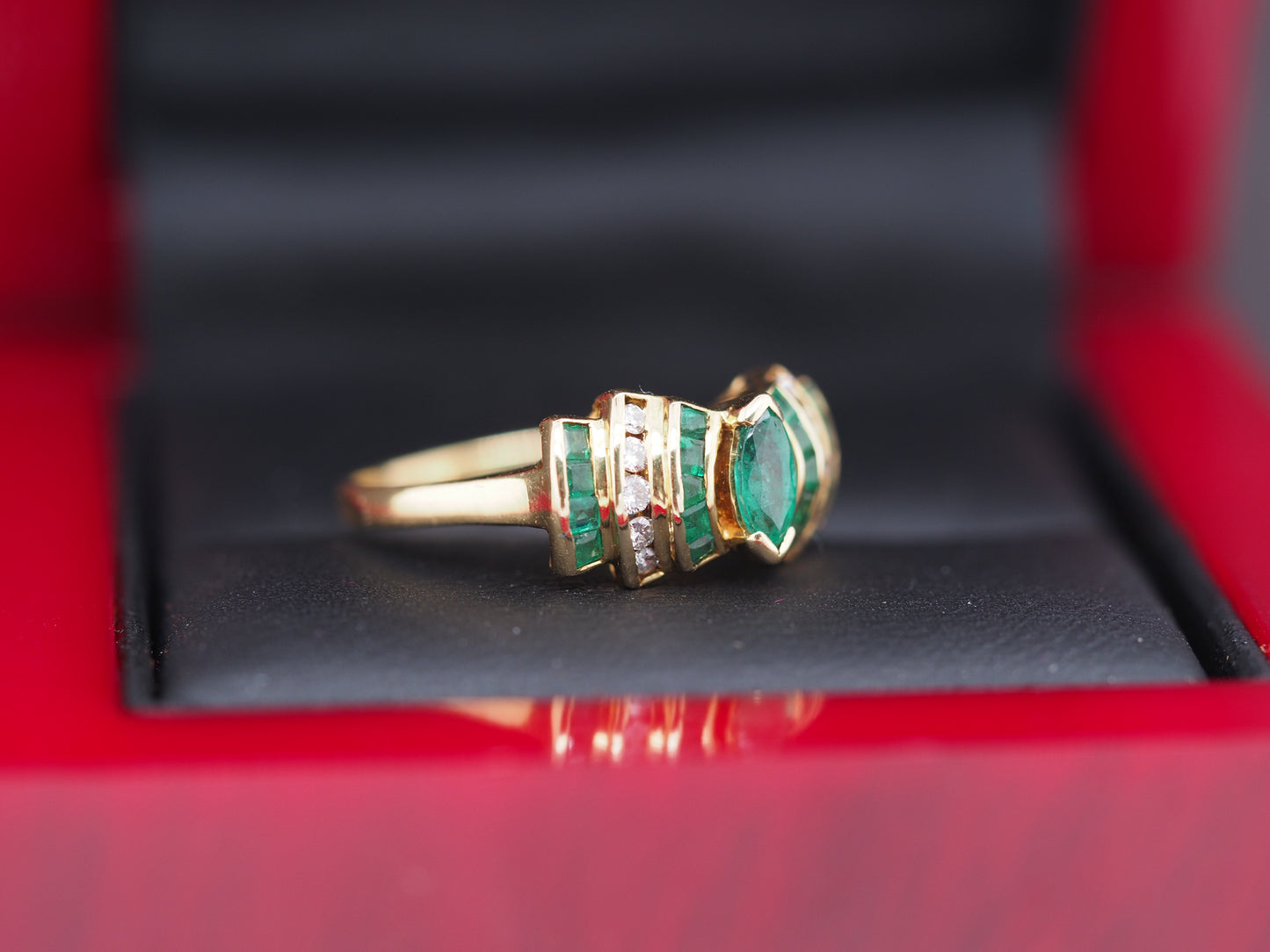LEVIAN 18K Yellow Gold Emerald .25cttw Diamond Engagement Ring