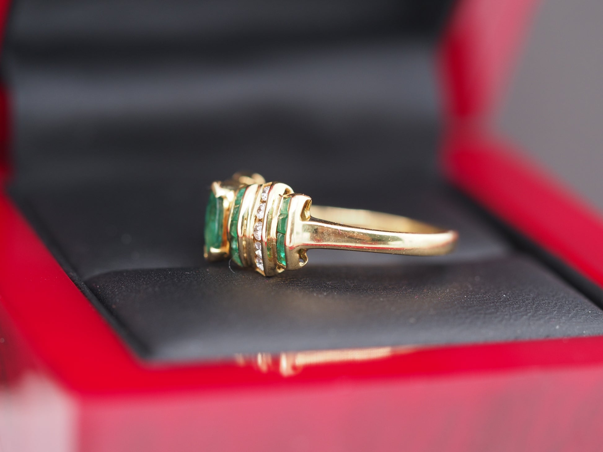 LEVIAN 18K Yellow Gold Emerald .25cttw Diamond Engagement Ring