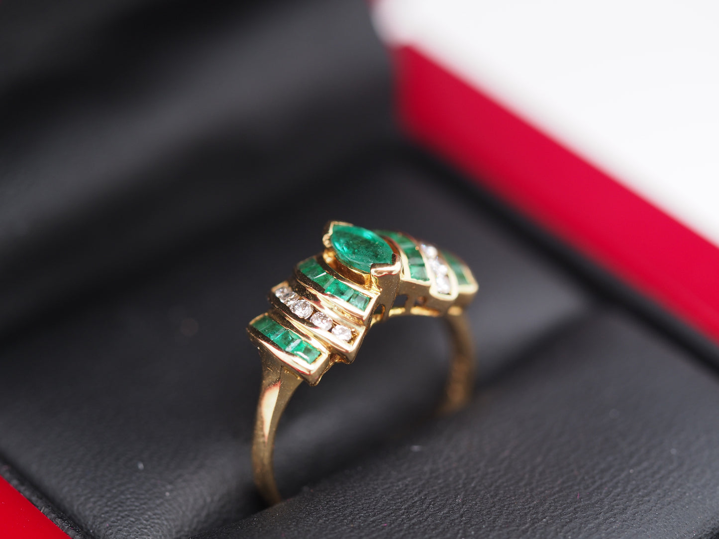 LEVIAN 18K Yellow Gold Emerald .25cttw Diamond Engagement Ring