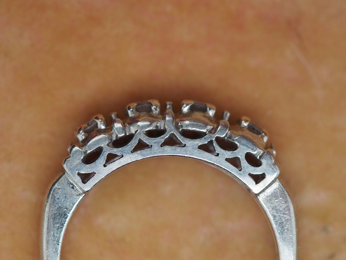 1950 14K White Gold .10cttw Round Transitional Cut Diamond Engagement Ring