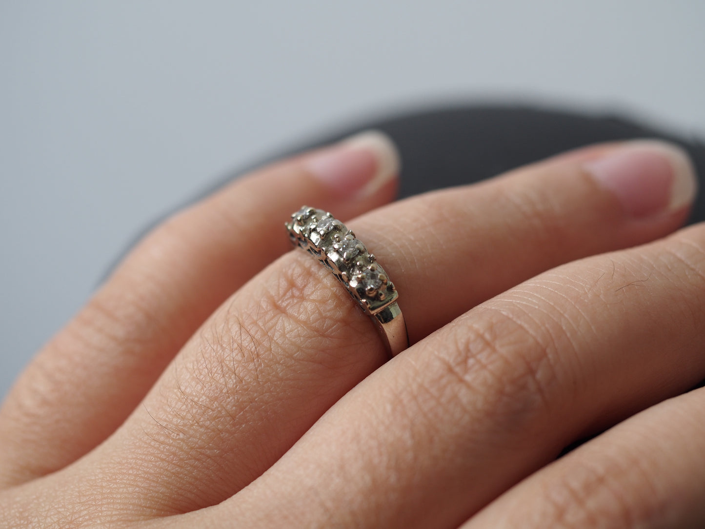 1950 14K White Gold .10cttw Round Transitional Cut Diamond Engagement Ring