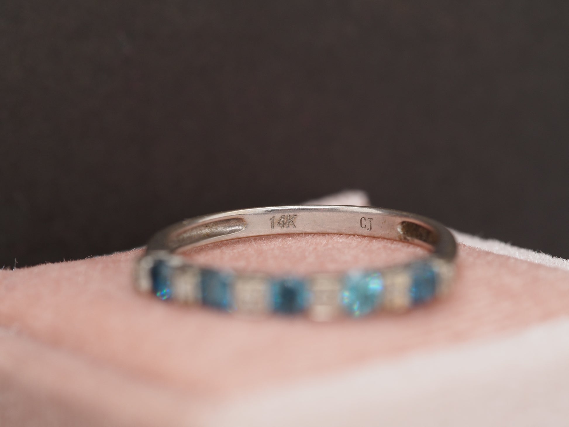 1950 14K White Gold .75cttw White & Blue Round Brilliant Diamond Engagement Ring