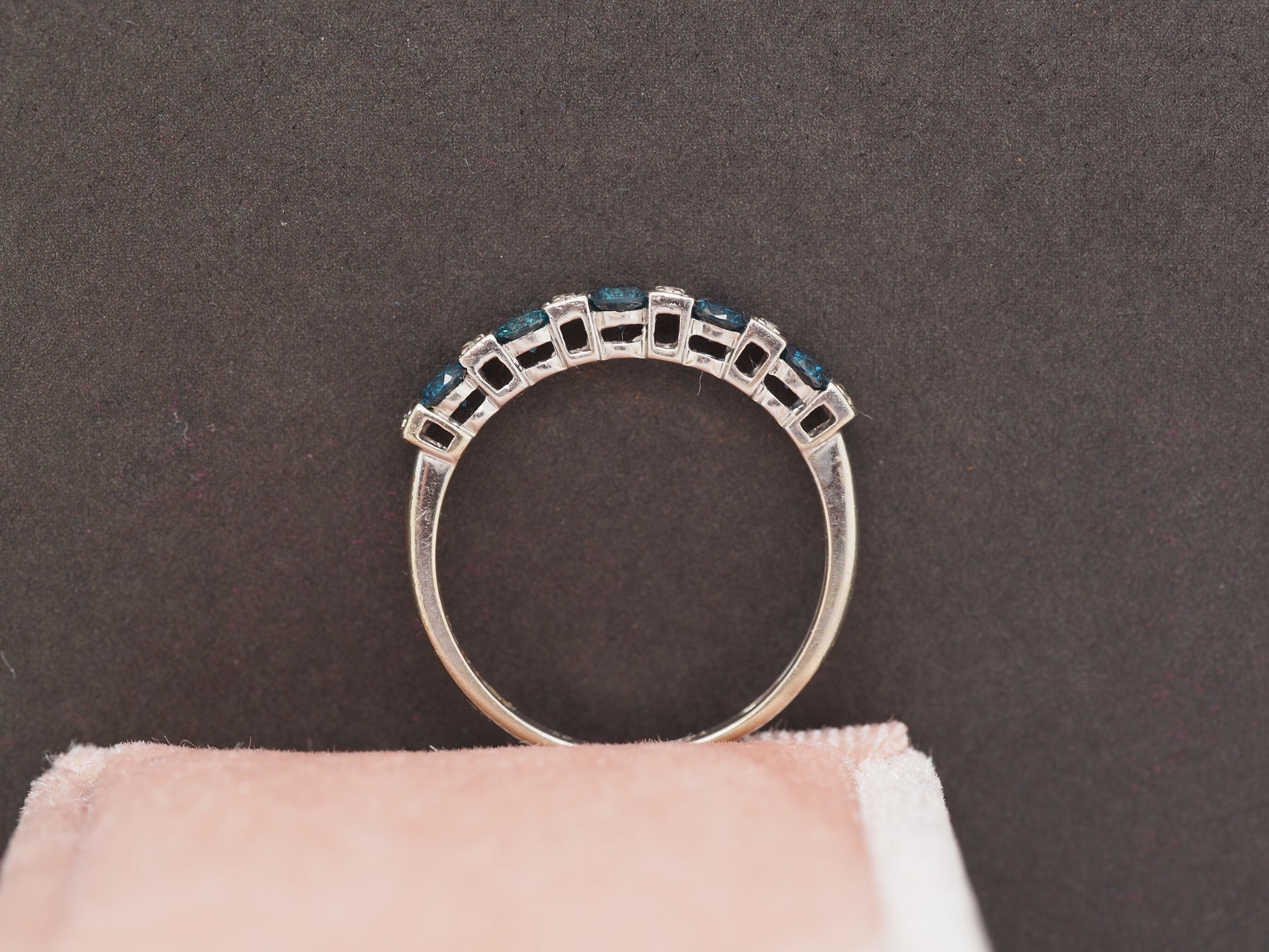 1950 14K White Gold .75cttw White & Blue Round Brilliant Diamond Engagement Ring