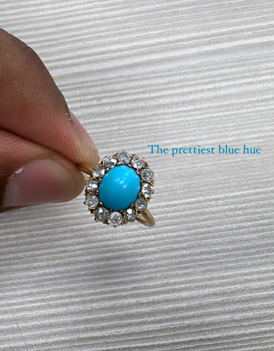 Victorian Turquoise and Diamond Halo Ring