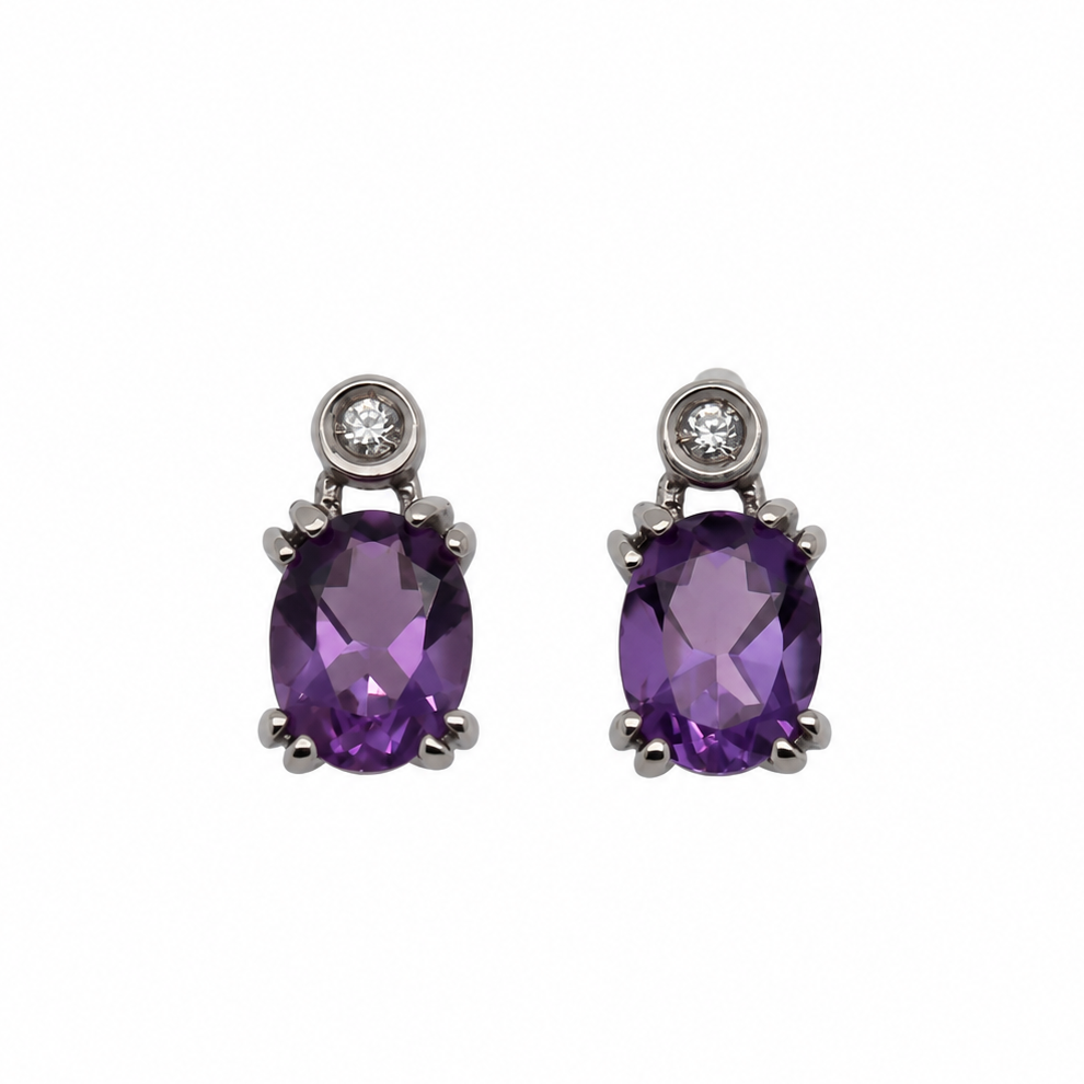 14K White Gold Diamond and Amethyst Earrings - VHK#198