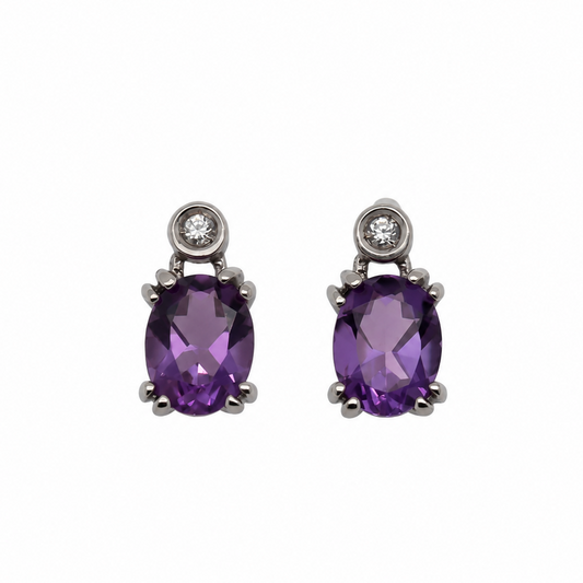 14K White Gold Diamond and Amethyst Earrings - VHK#198