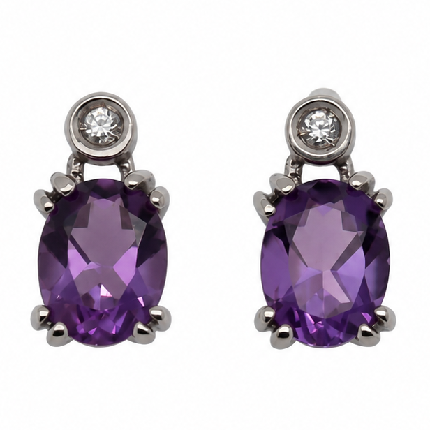14K White Gold Diamond and Amethyst Earrings - VHK#198