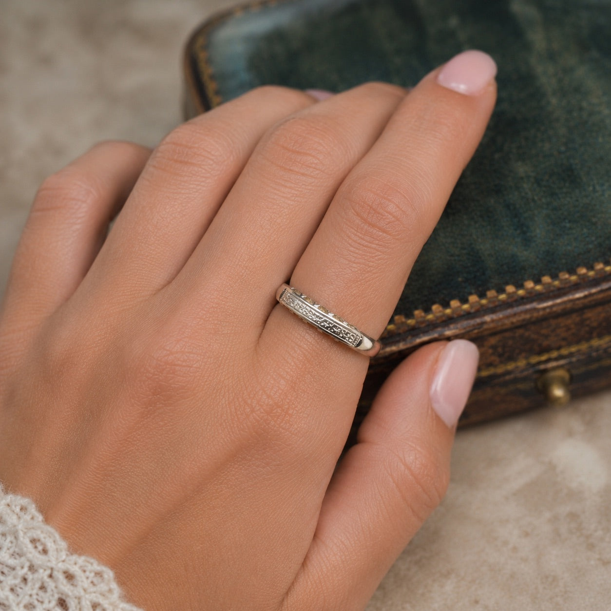 Art Deco 1920s 14K White Gold Wedding Band - VHK#569