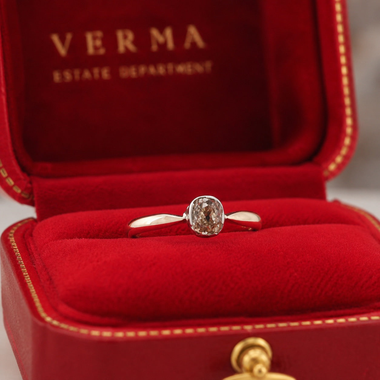 Circa 1890s Antique .50ct Antique Cushion Engagement Ring in 14K Yellow Gold - VHK#534