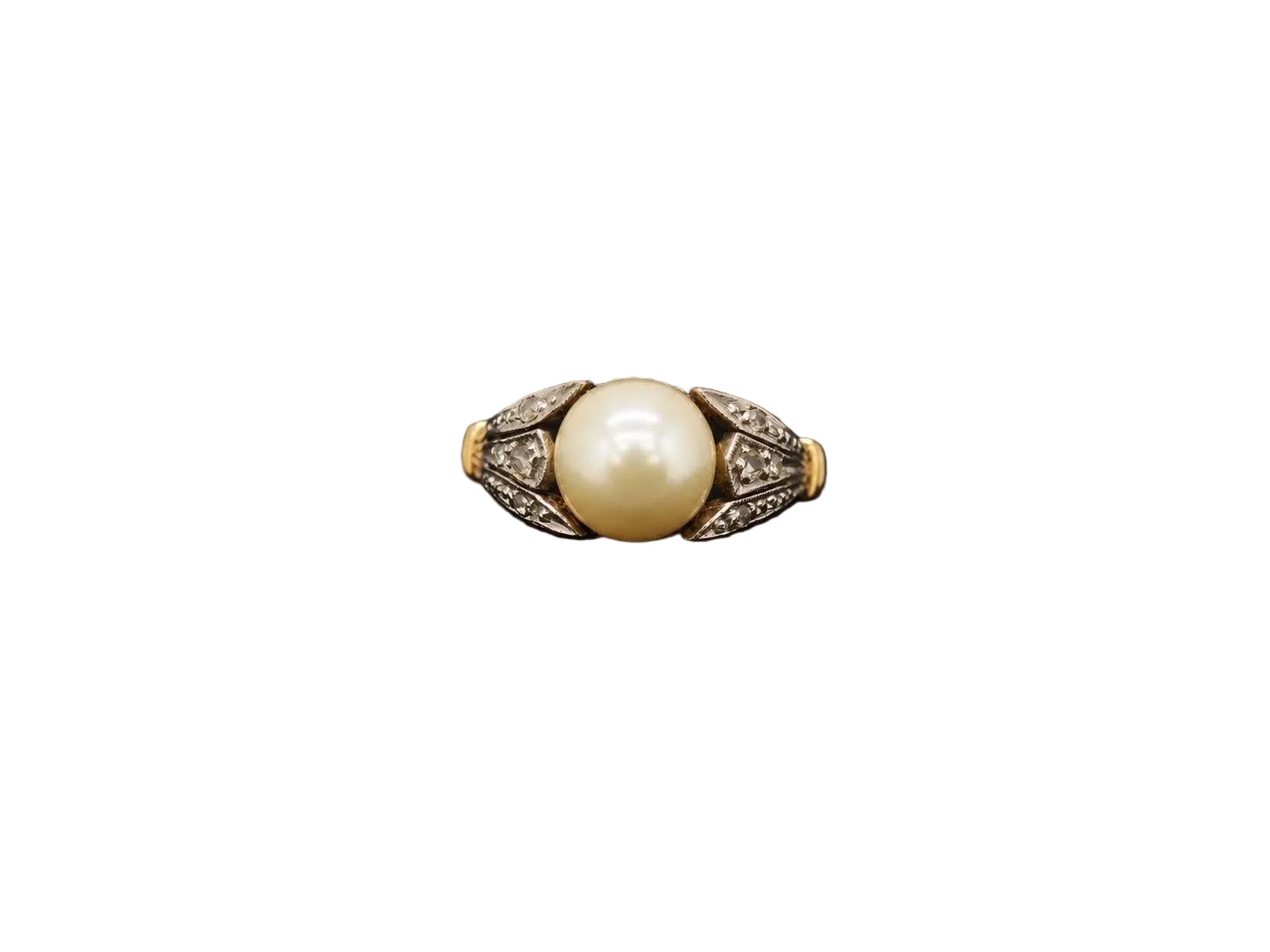 Estate Edwardian 18K Gold Rose Cut Diamond and Pearl Ring - VHK#968A