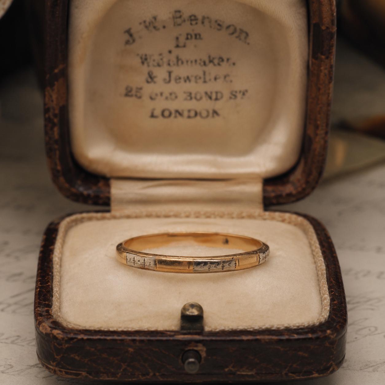 Circa 1920s Two Tone 14K Gold Wedding Band - VHK#706