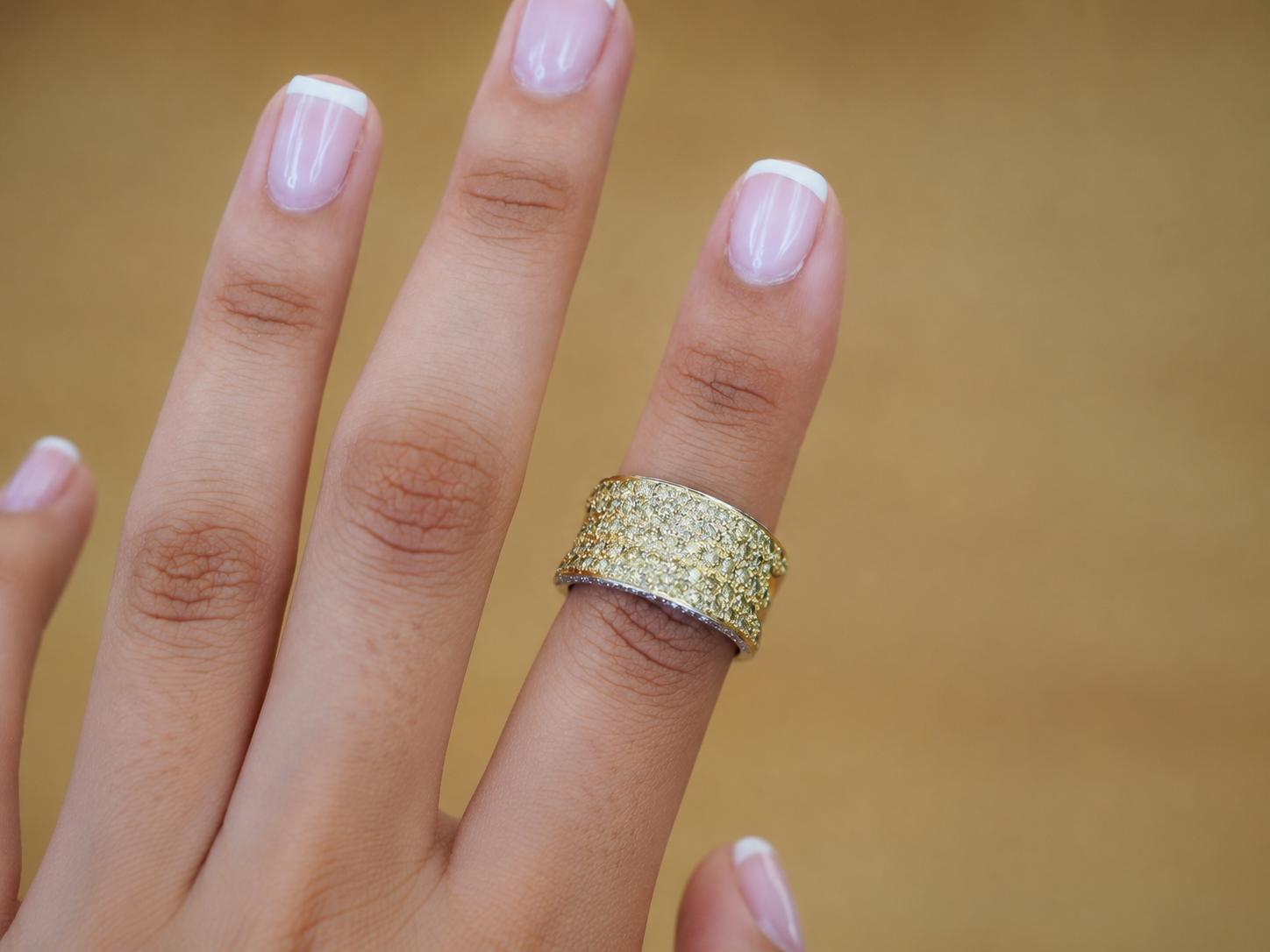 Estate 18K White Gold Fancy Yellow Diamond Band Ring - VHK#714B