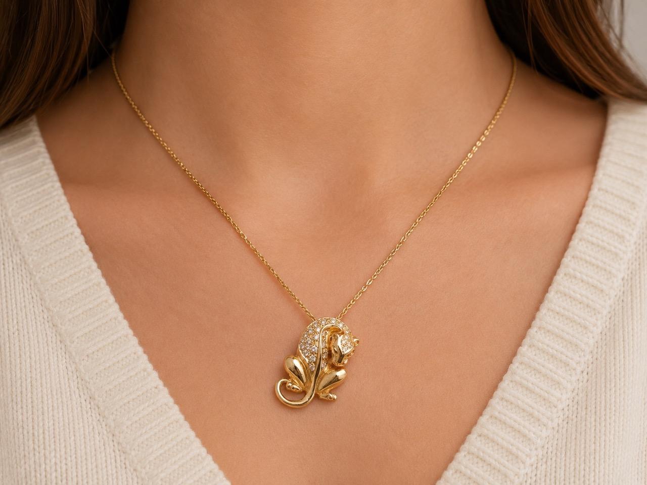 Estate 14K Yellow Gold Diamond Leopard Pendant - VHK#869A