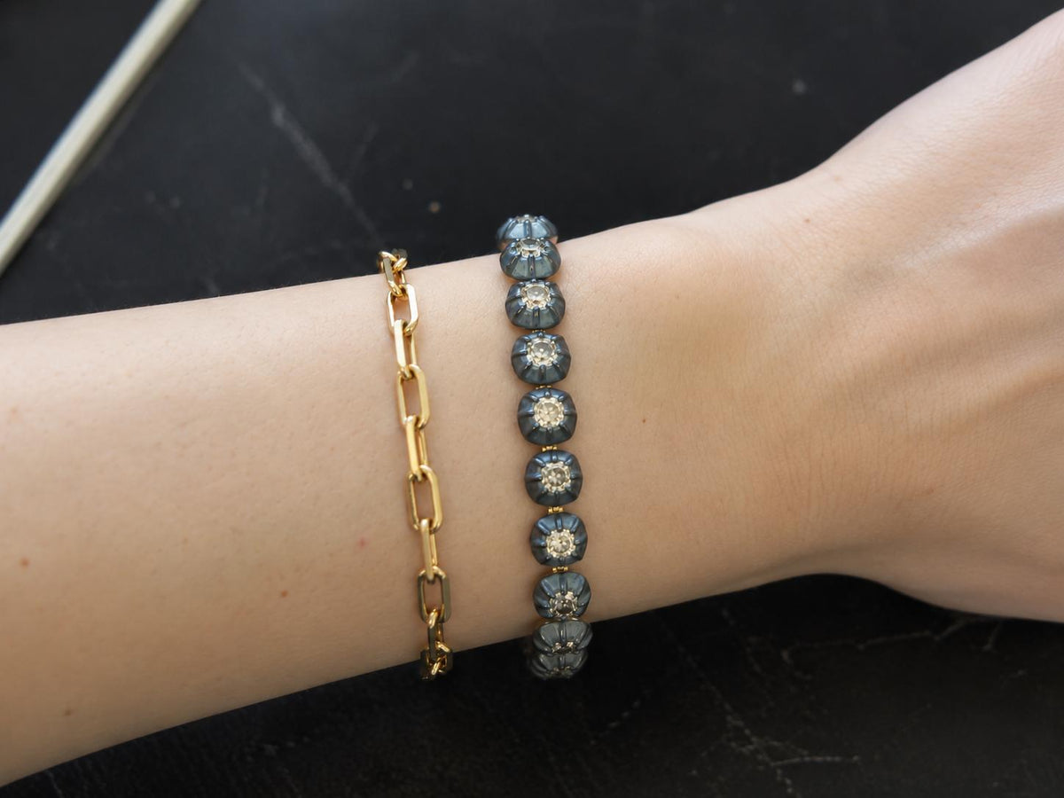 VERMA 10.00ct Old Mine Diamond Bracelet in 18K Yellow Gold & Blackened Silver -