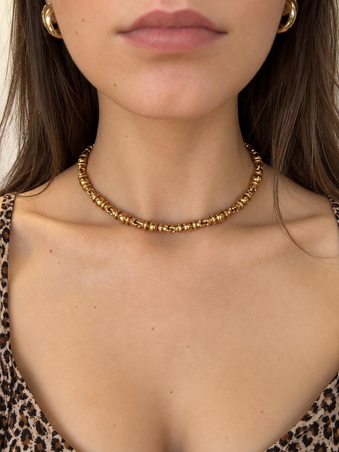 Estate Vintage Bulgari 18K Yellow Gold Alternating Link Necklace - VHK#814a