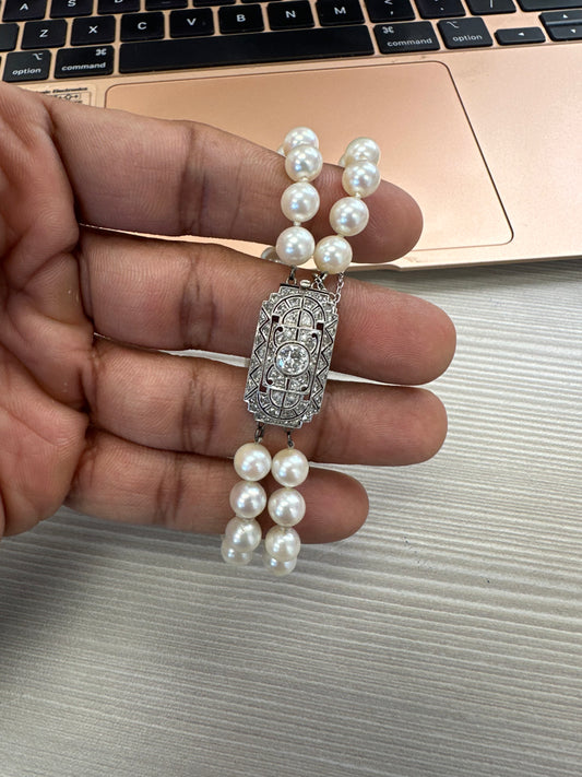 1920s Pearl Bracelet with OEC diamond clasp.