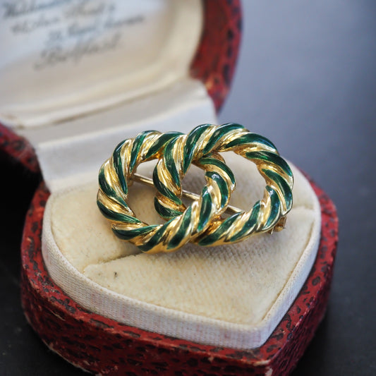 Vintage 18K Yellow Gold Tiffany and Co Green Enamel Brooch