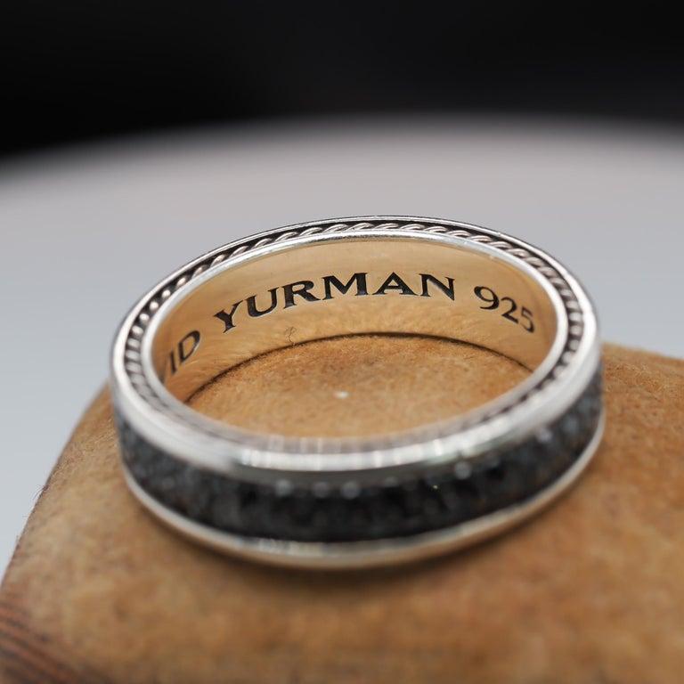 David Yurman Sterling Silver Streamline Two-Row Band Ring with Black Diamonds
