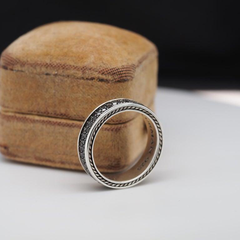 David Yurman Sterling Silver Streamline Two-Row Band Ring with Black Diamonds