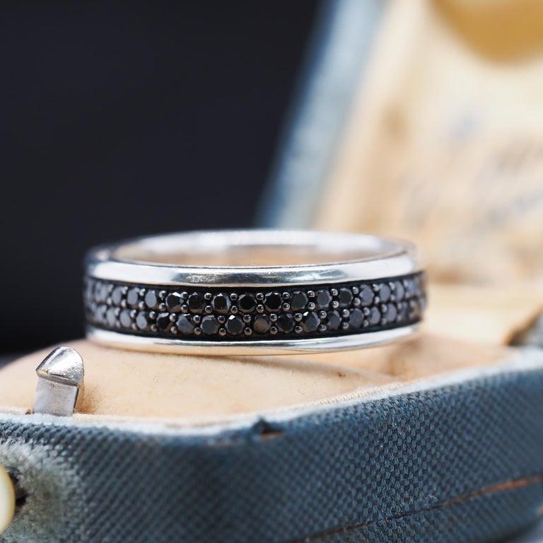 David Yurman Sterling Silver Streamline Two-Row Band Ring with Black Diamonds