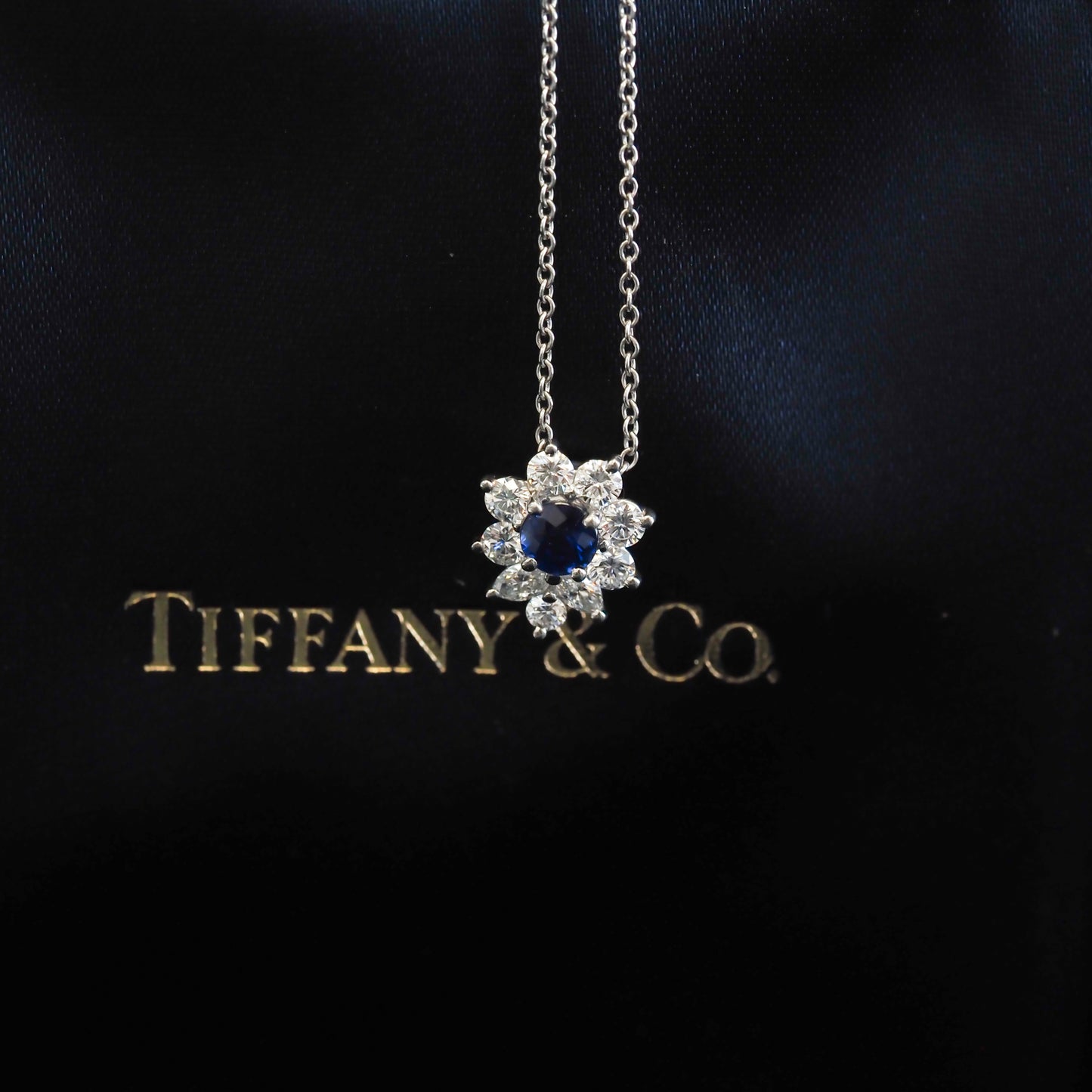 Tiffany & Co Platinum Victoria Diamond and Sapphire Pendant