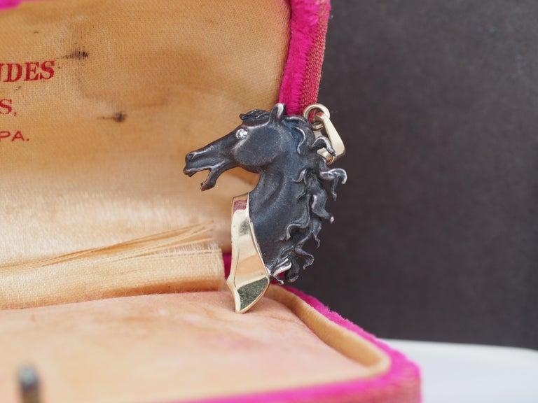 1970 Black Stallion Horse Pendant 14K Yellow Gold with Diamond Eye - VHK#373