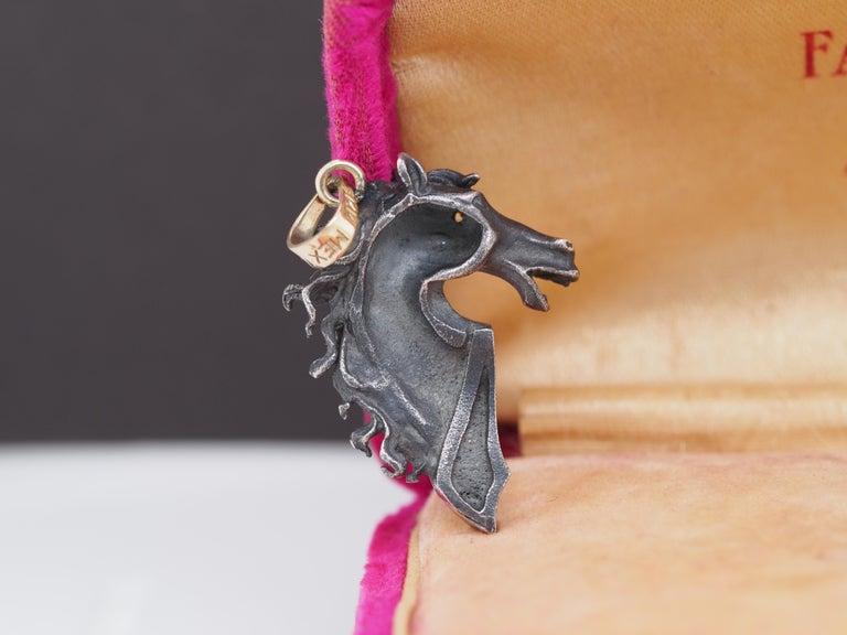 1970 Black Stallion Horse Pendant 14K Yellow Gold with Diamond Eye - VHK#373
