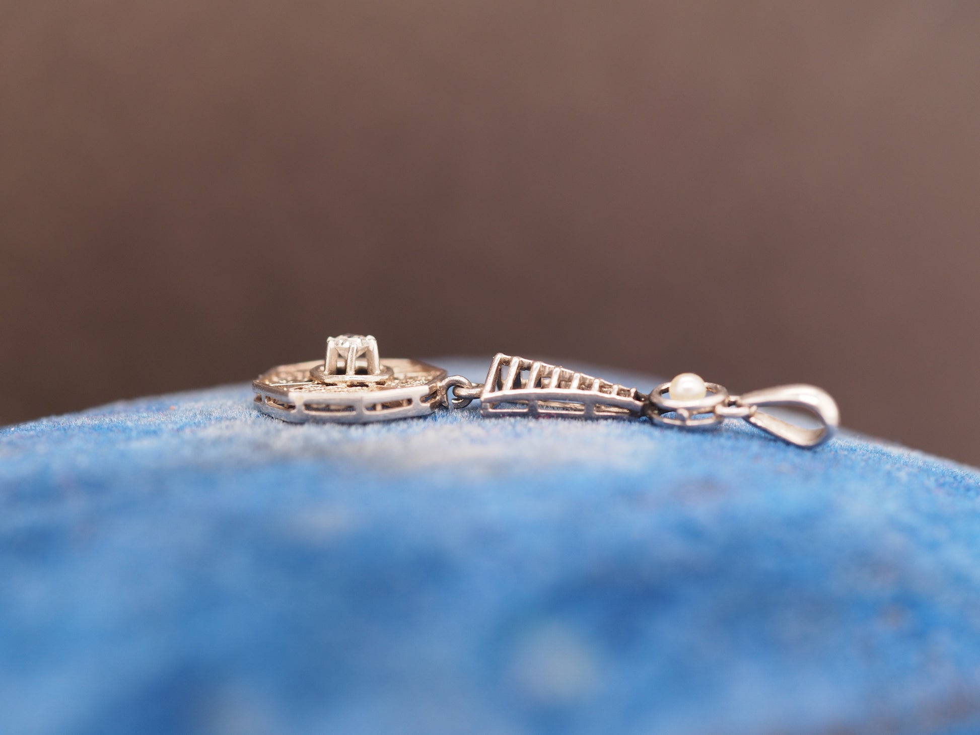 1920 14K White Gold Pearl Diamond Pendant