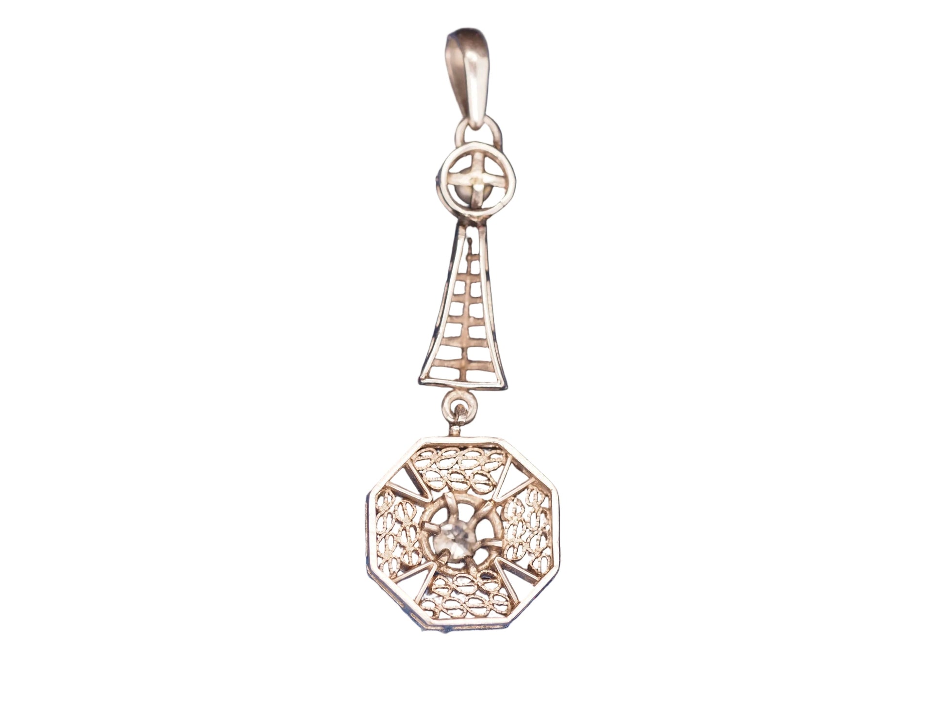 1920 14K White Gold Pearl Diamond Pendant