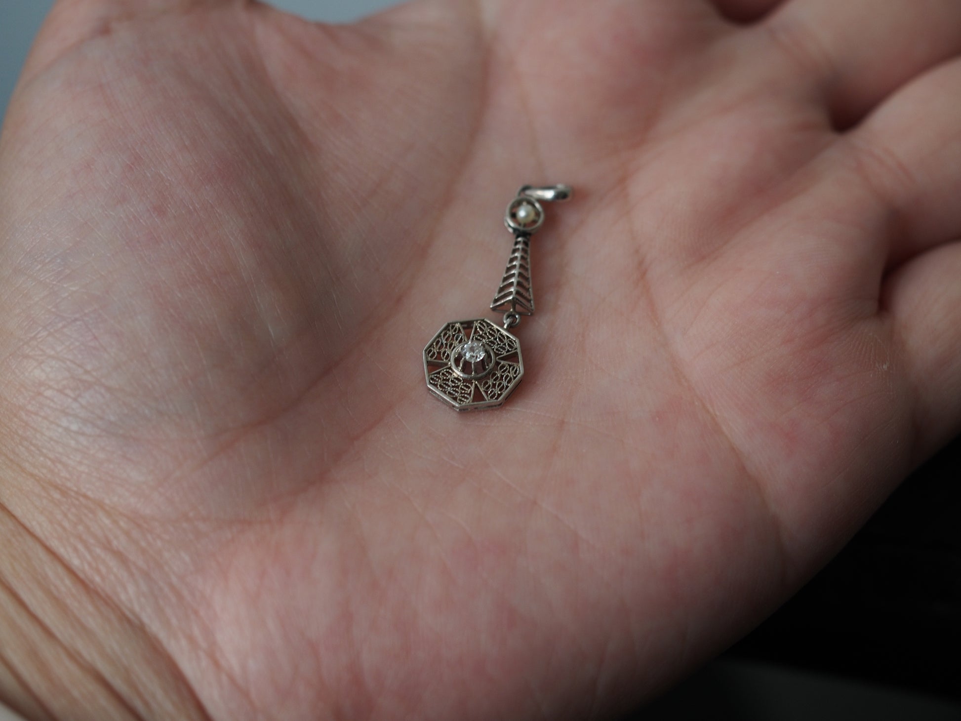 1920 14K White Gold Pearl Diamond Pendant