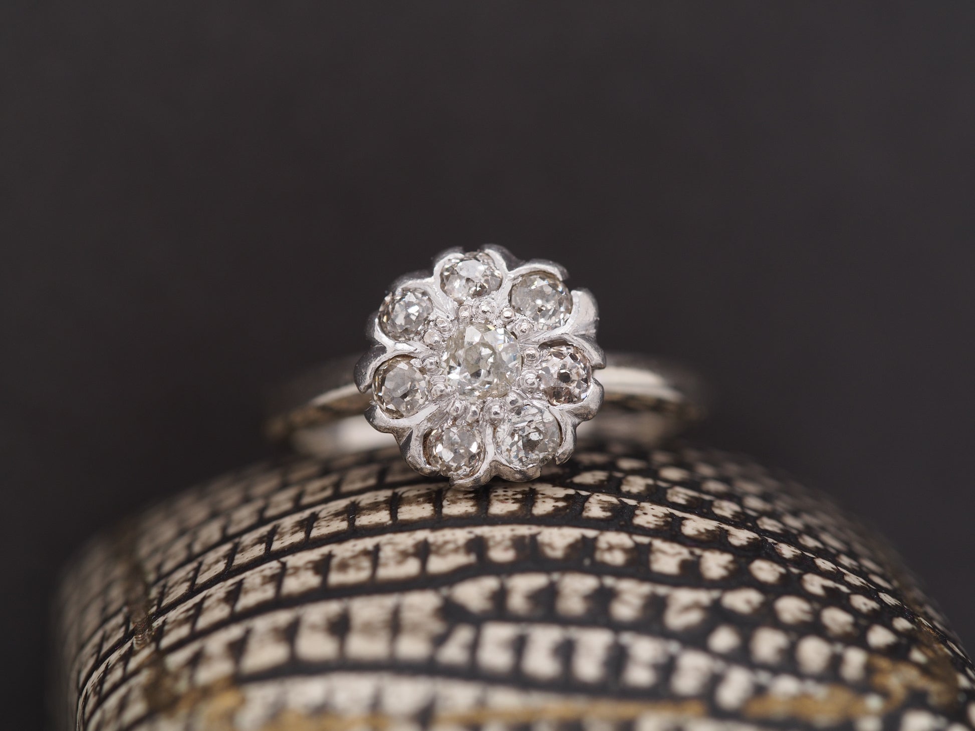 1910 Edwardian 14K White Gold .50cttw Old Mine Diamond Floral Engagement Ring