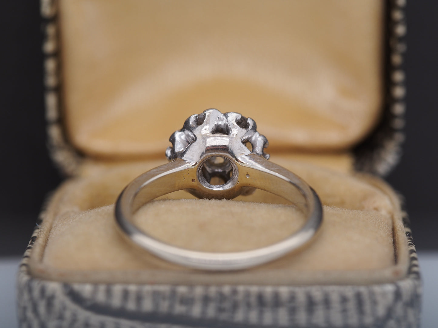 1910 Edwardian 14K White Gold .50cttw Old Mine Diamond Floral Engagement Ring