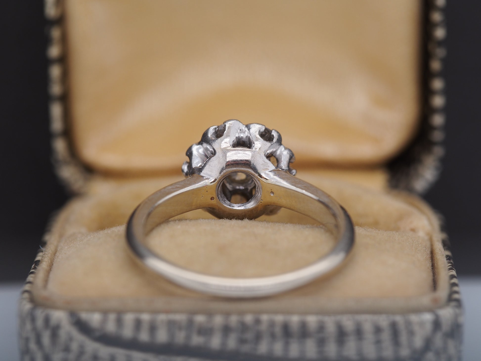 1910 Edwardian 14K White Gold .50cttw Old Mine Diamond Floral Engagement Ring