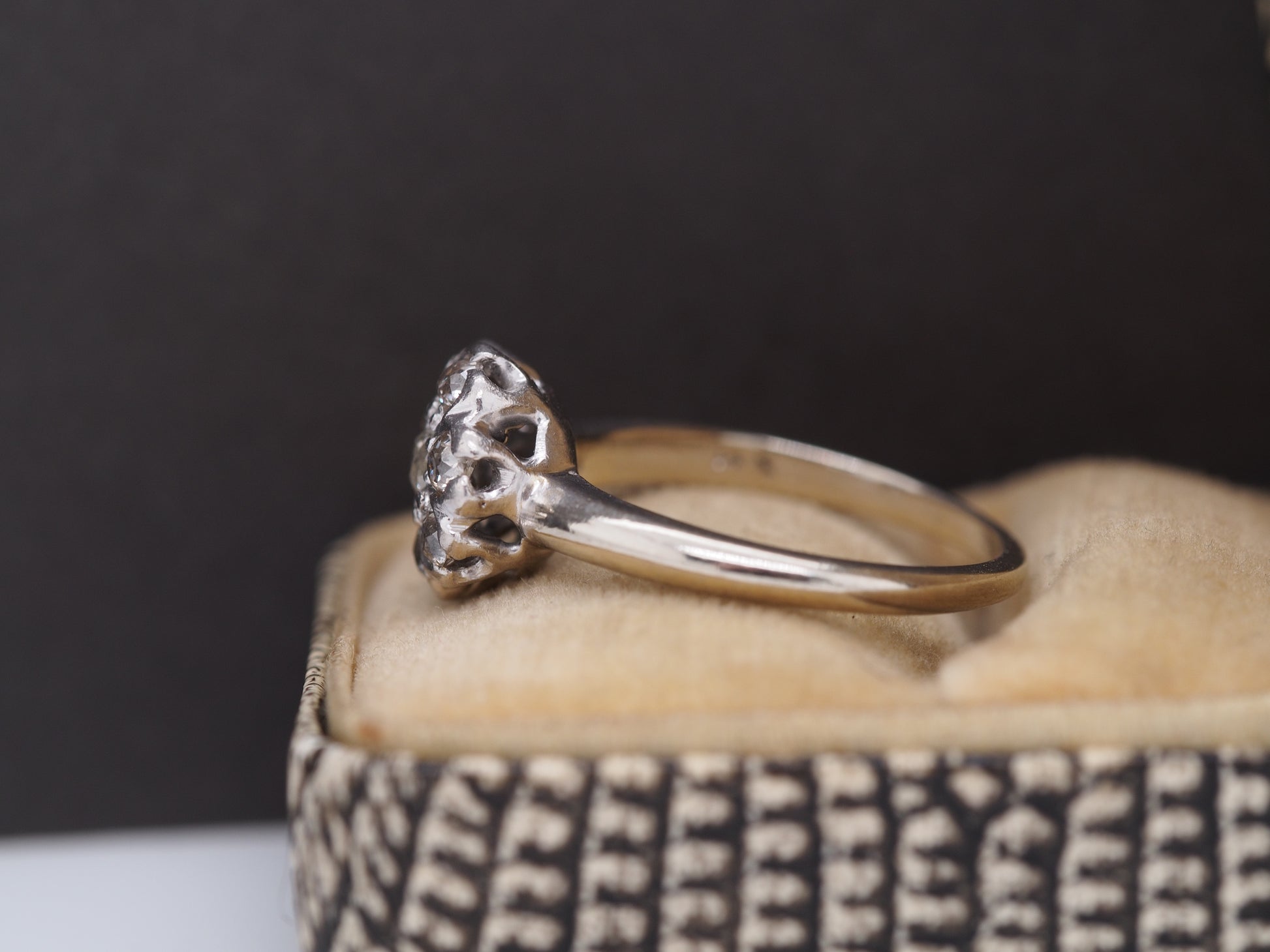1910 Edwardian 14K White Gold .50cttw Old Mine Diamond Floral Engagement Ring