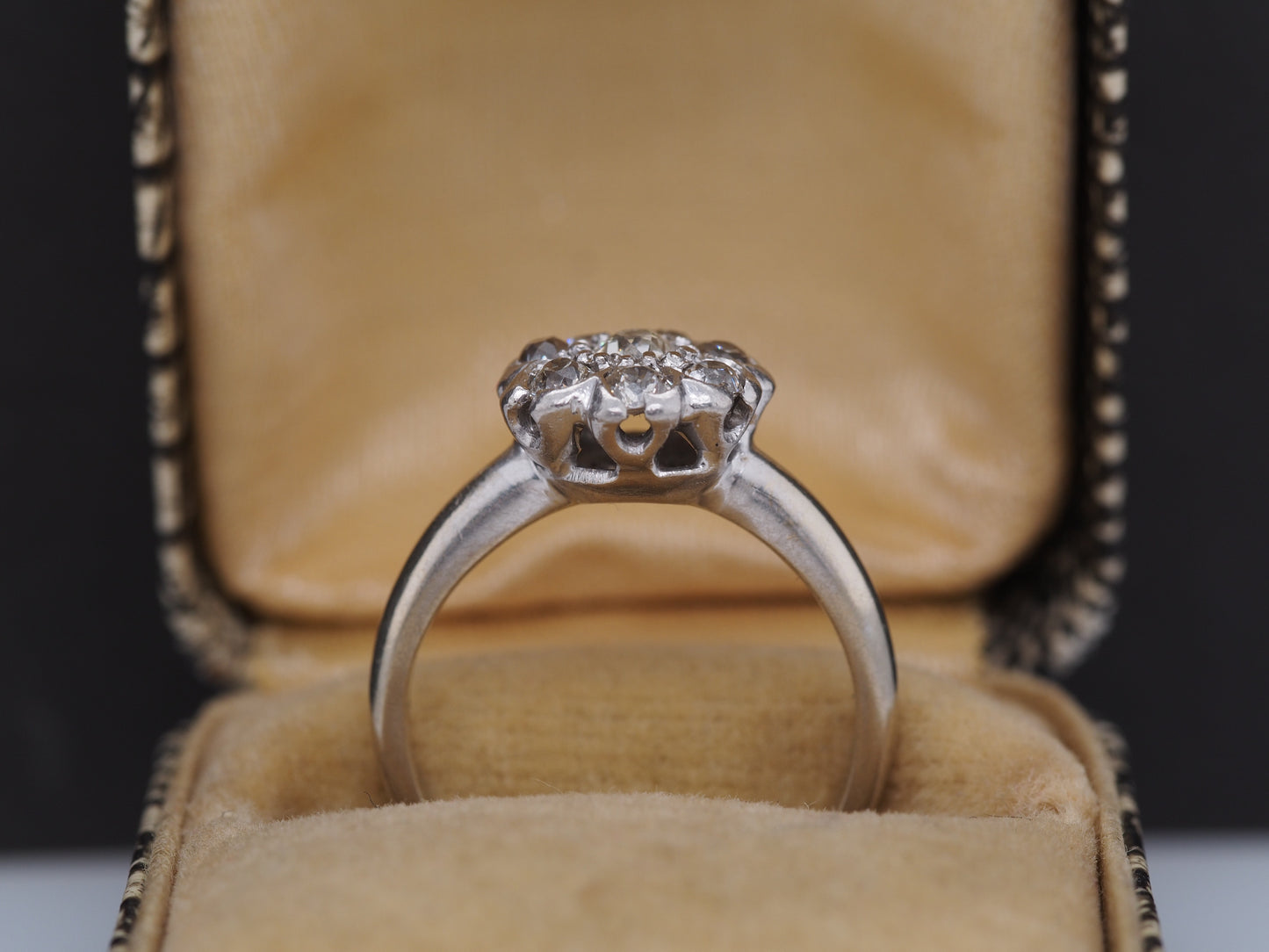 1910 Edwardian 14K White Gold .50cttw Old Mine Diamond Floral Engagement Ring