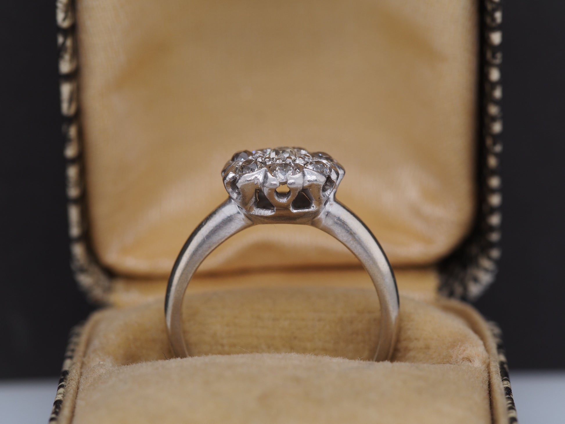 1910 Edwardian 14K White Gold .50cttw Old Mine Diamond Floral Engagement Ring
