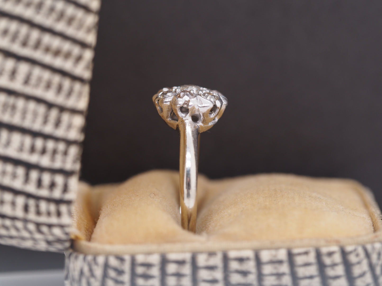 1910 Edwardian 14K White Gold .50cttw Old Mine Diamond Floral Engagement Ring