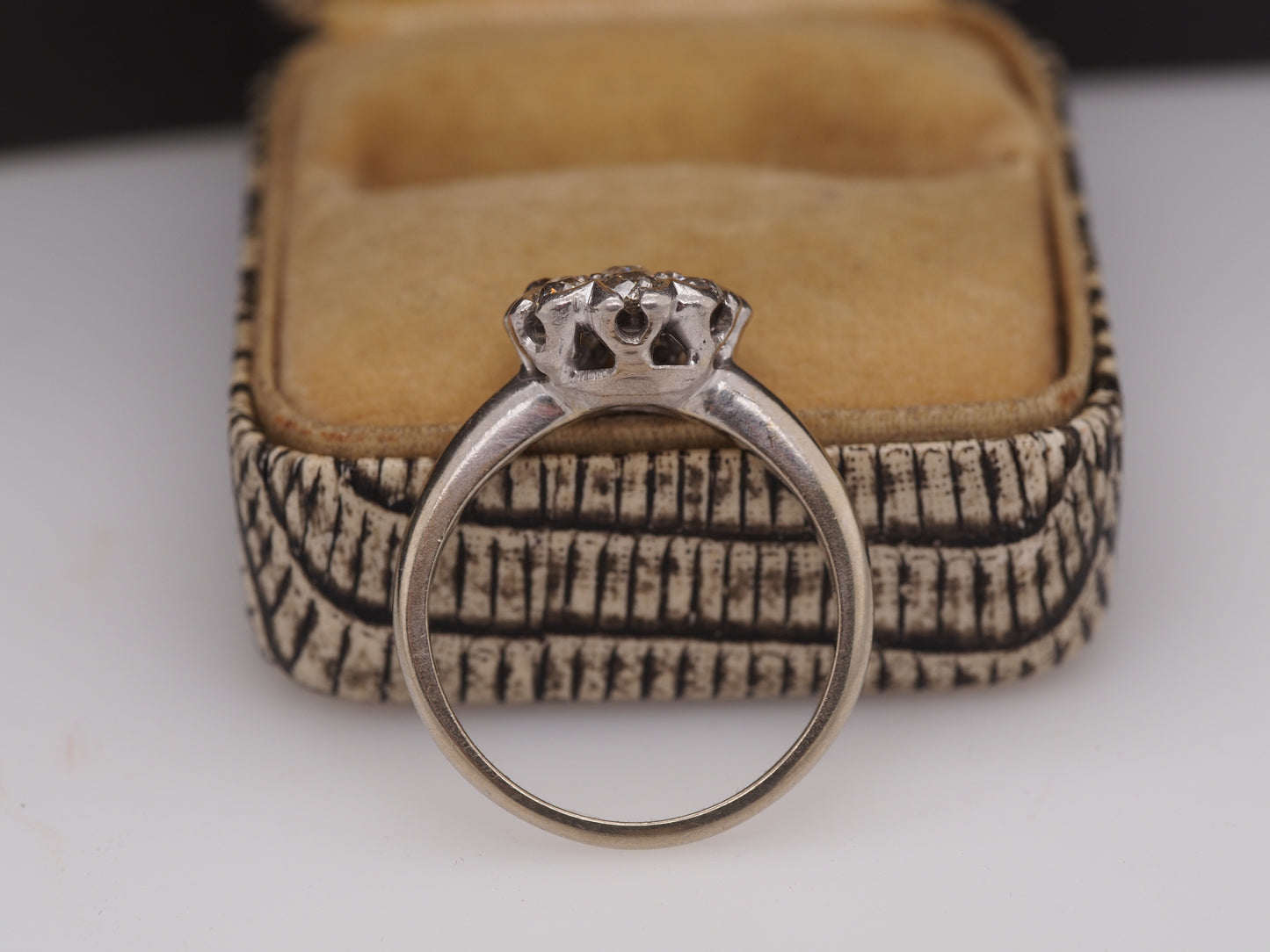 1910 Edwardian 14K White Gold .50cttw Old Mine Diamond Floral Engagement Ring