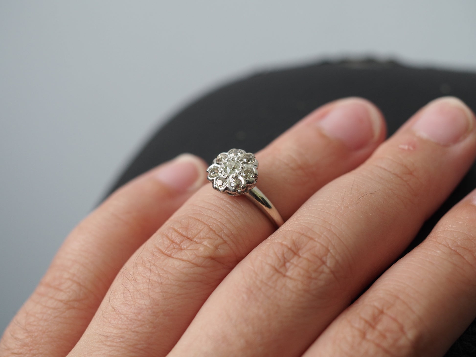 1910 Edwardian 14K White Gold .50cttw Old Mine Diamond Floral Engagement Ring