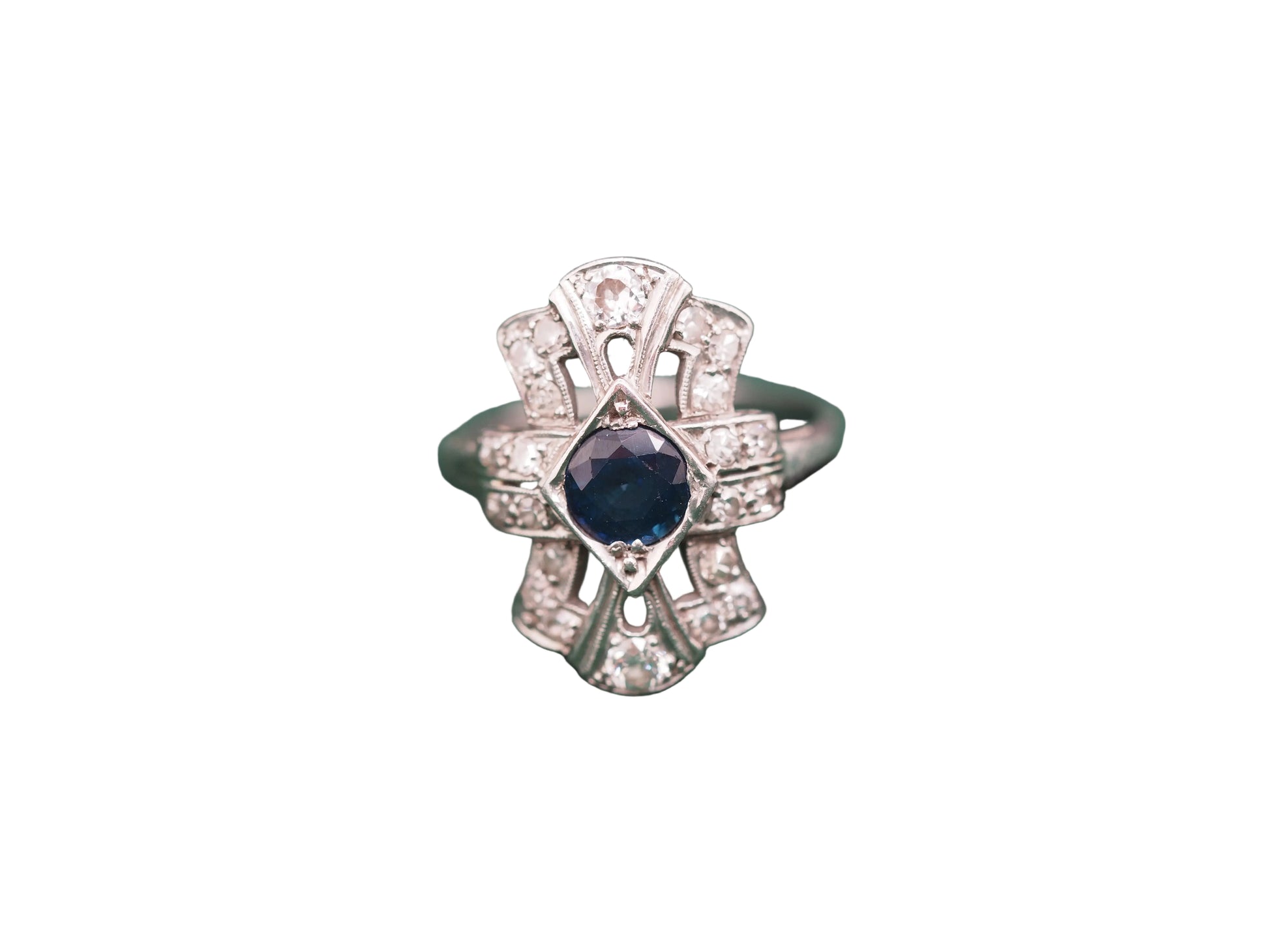 1920 Art Deco Platinum .40cttw Old European Diamond Sapphire Engagement Ring