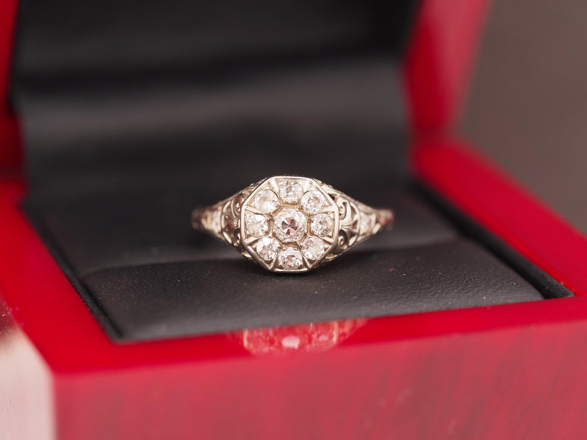 1910 Edwardian 18K White Gold/Platinum .75cttw Old Mine Diamond Engagement Ring