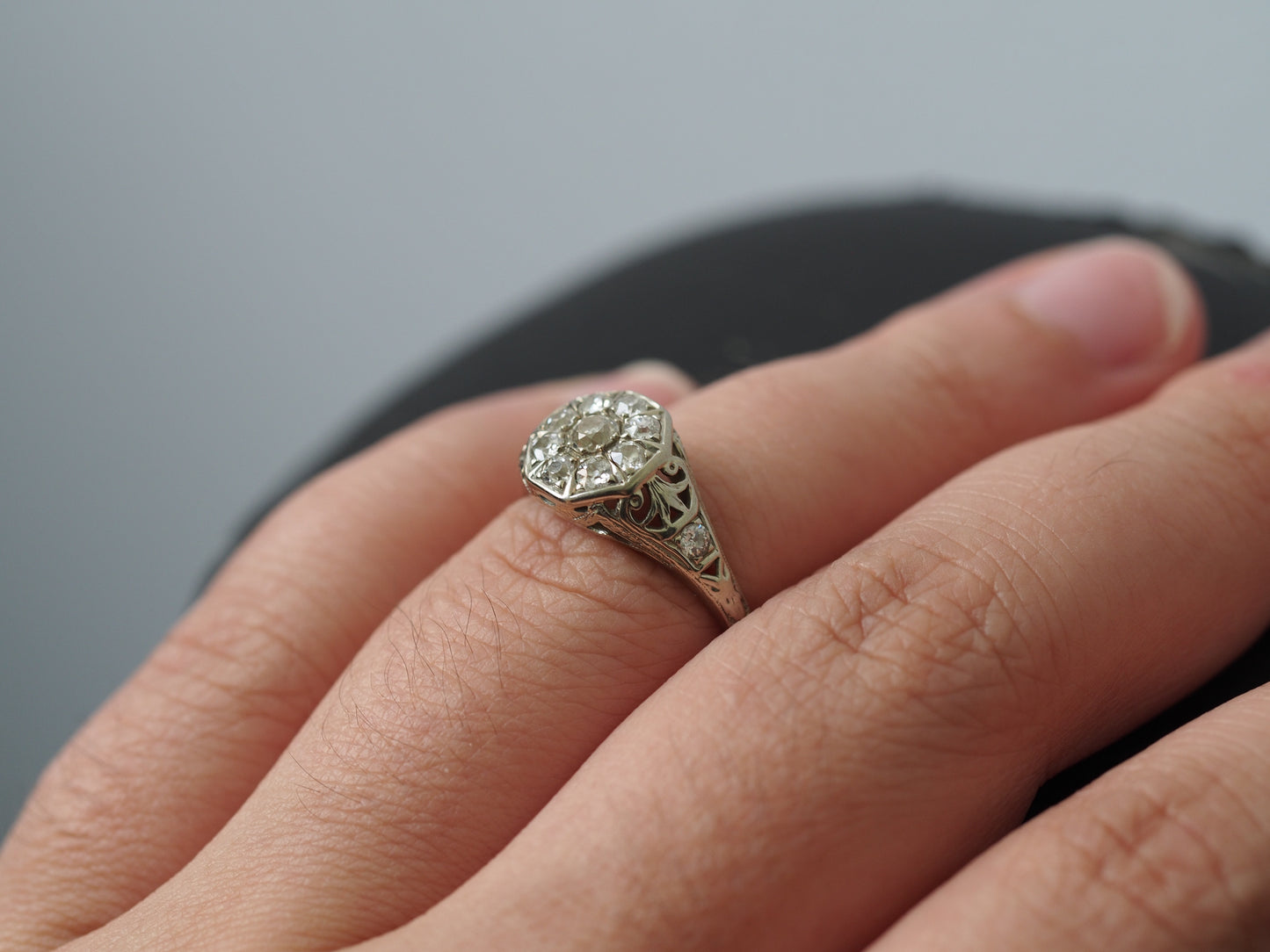 1910 Edwardian 18K White Gold/Platinum .75cttw Old Mine Diamond Engagement Ring