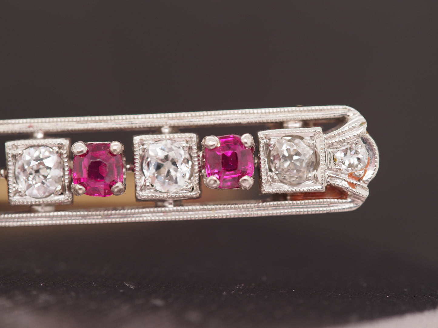 1920 Art Deco Platinum 1.00cttw Old European Diamond Ruby Oval Pin