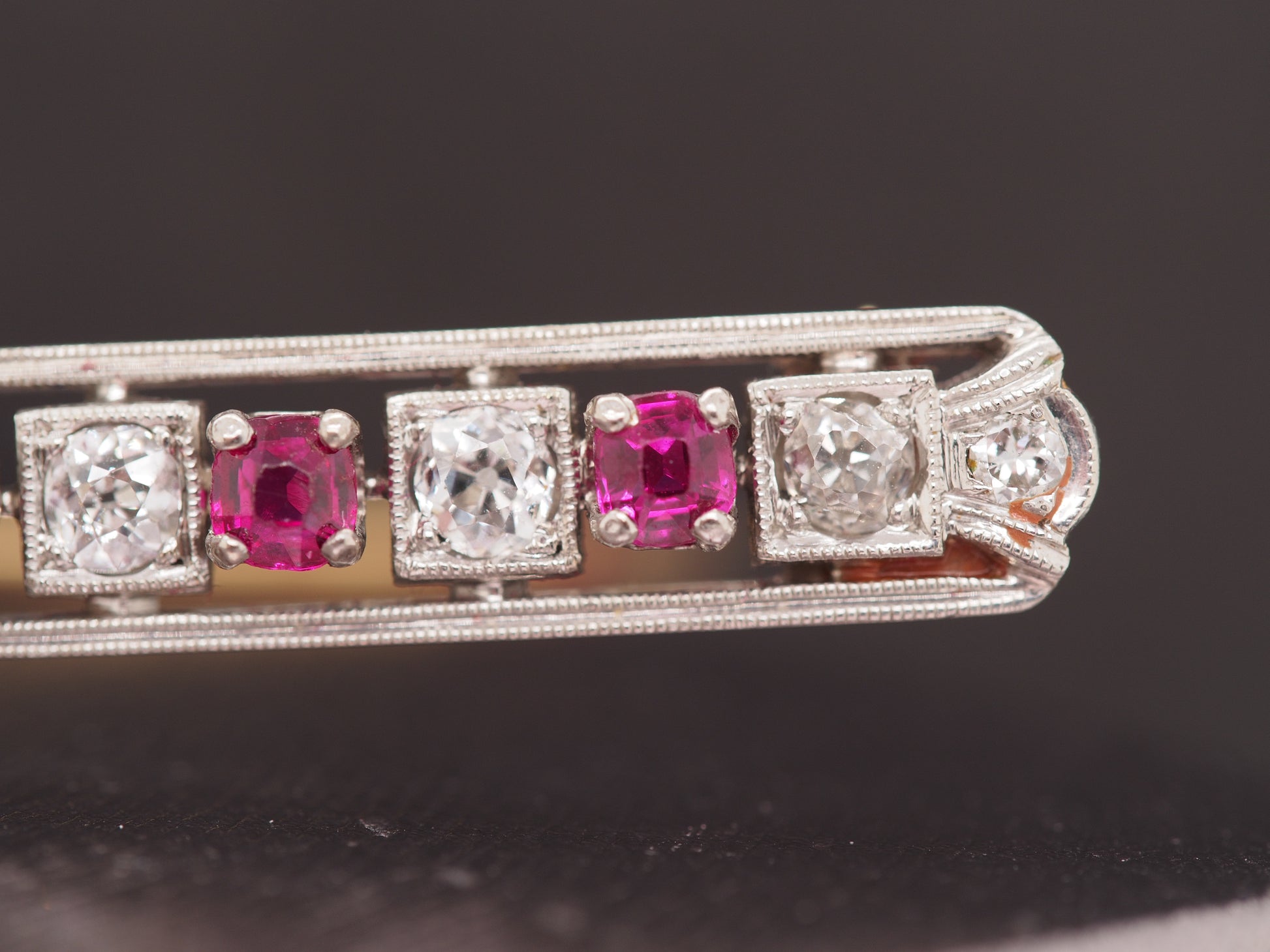 1920 Art Deco Platinum 1.00cttw Old European Diamond Ruby Oval Pin