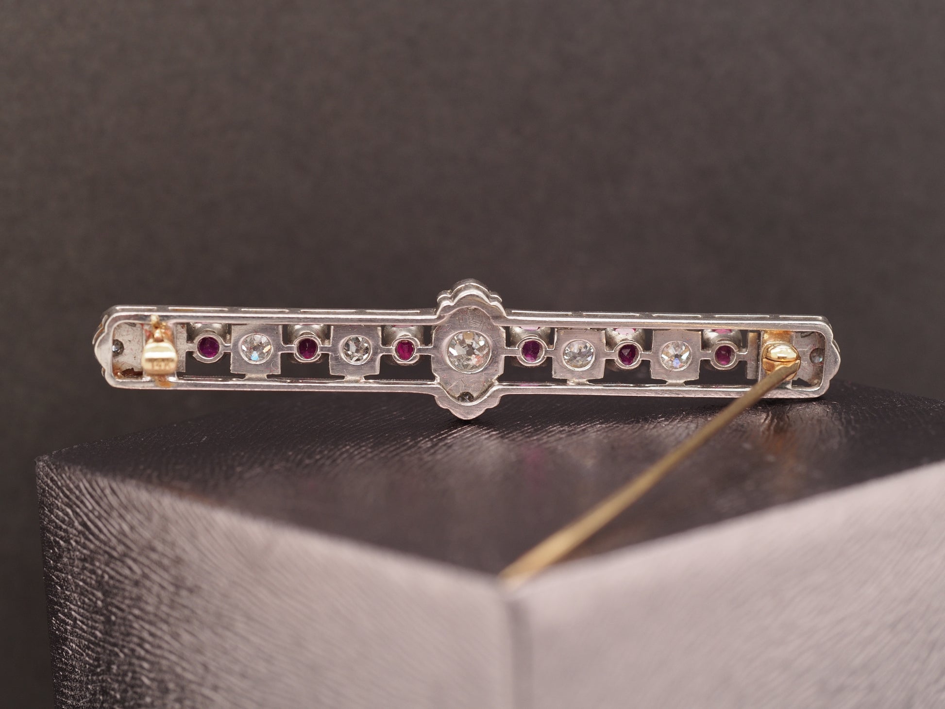 1920 Art Deco Platinum 1.00cttw Old European Diamond Ruby Oval Pin
