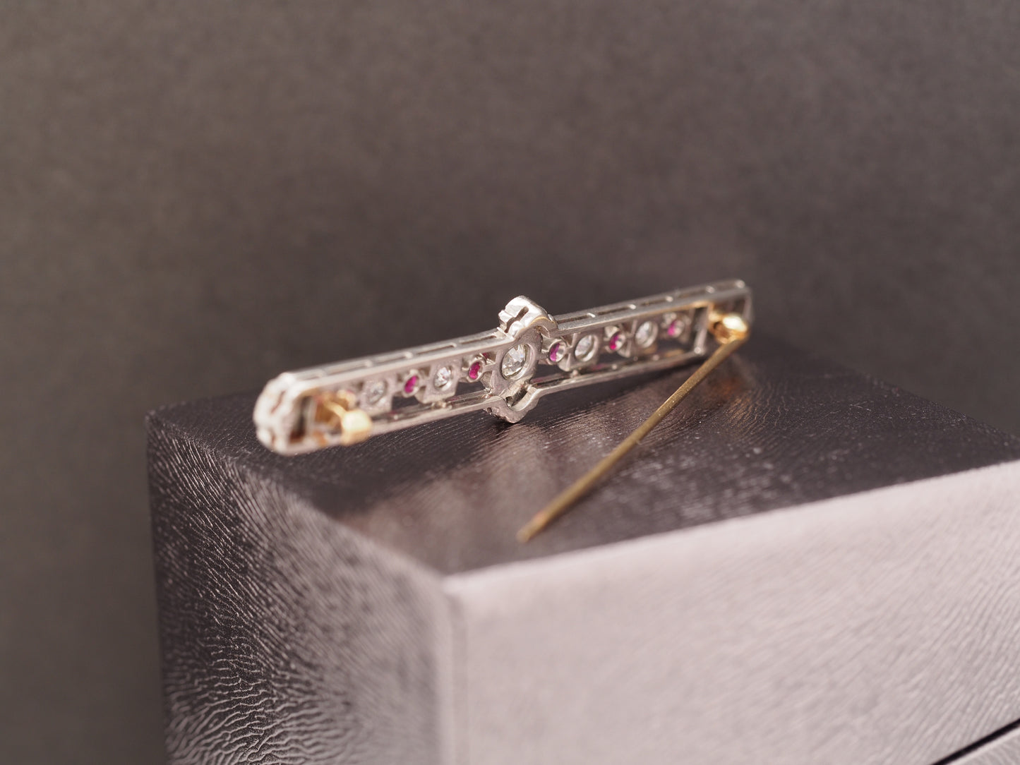 1920 Art Deco Platinum 1.00cttw Old European Diamond Ruby Oval Pin