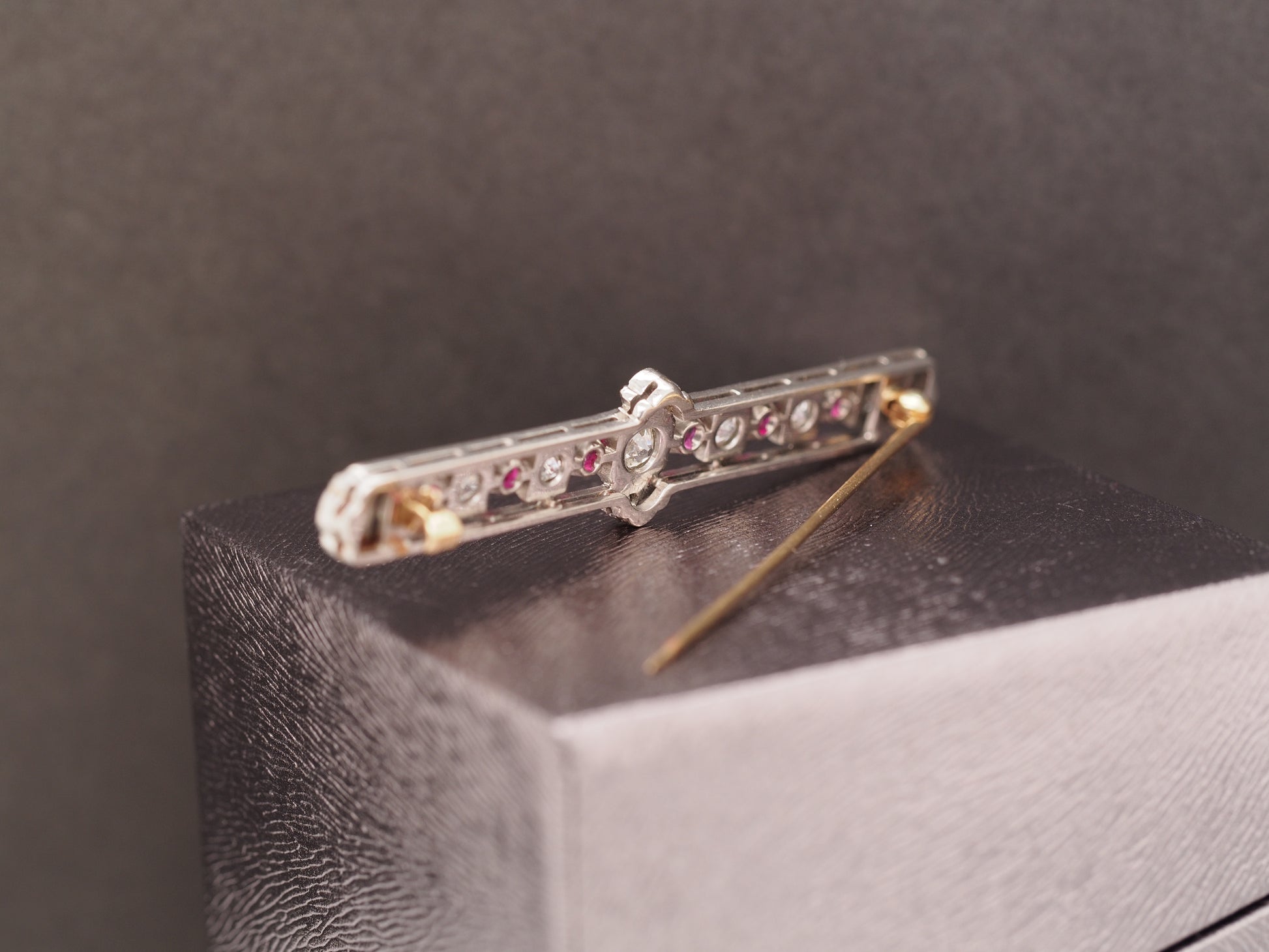 1920 Art Deco Platinum 1.00cttw Old European Diamond Ruby Oval Pin