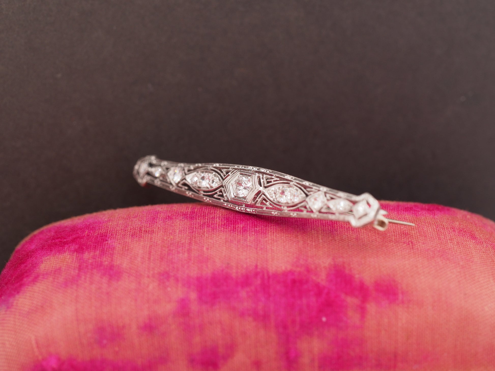 1920 Art Deco Platinum .80cttw Old European Brilliant Diamond Pin