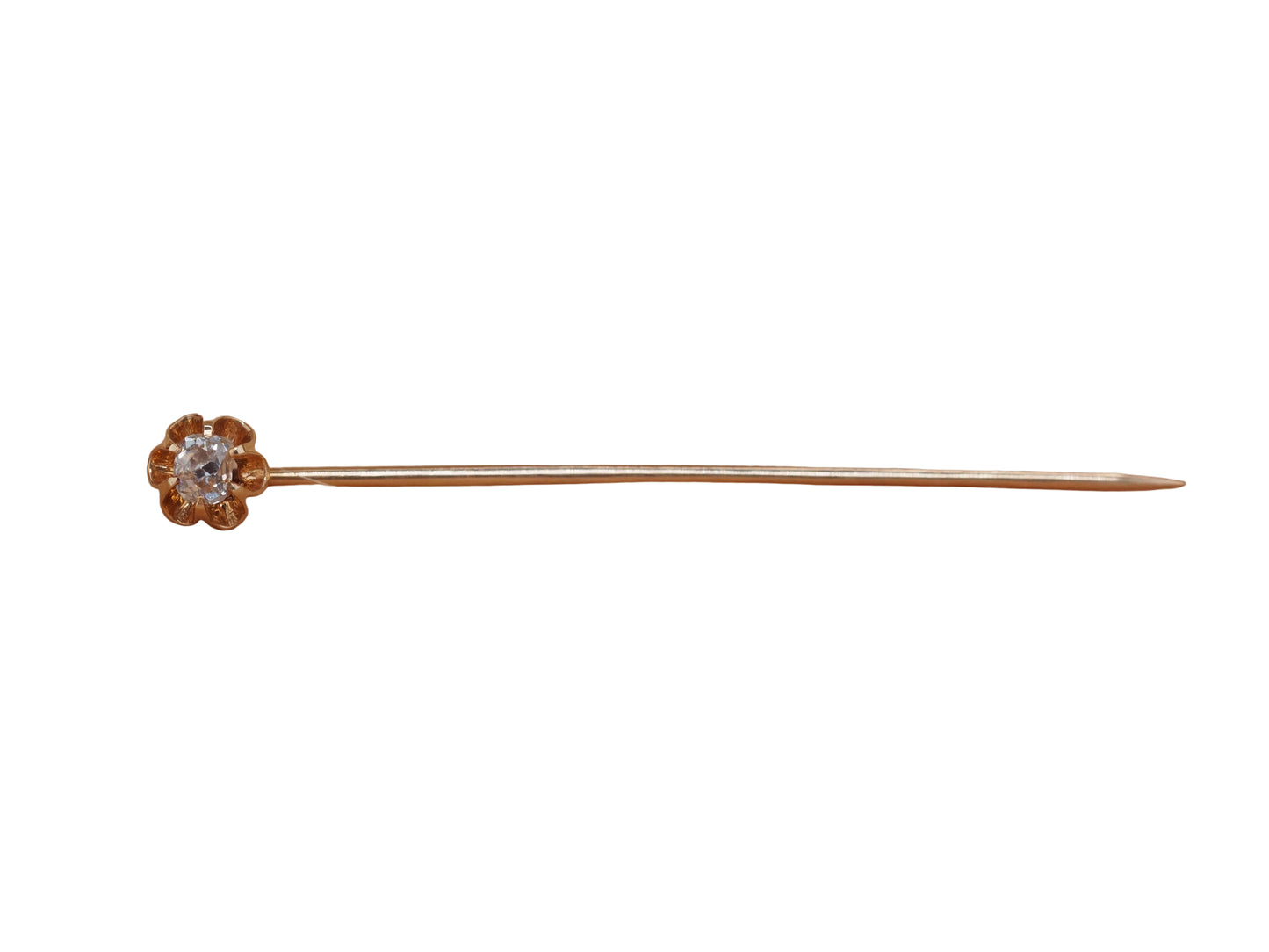 1900 Edwardian 14K Rose Gold .20ct Old Mine Diamond Stick Pin